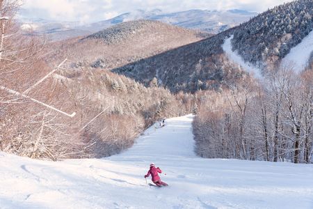 skiier on the trail in winter