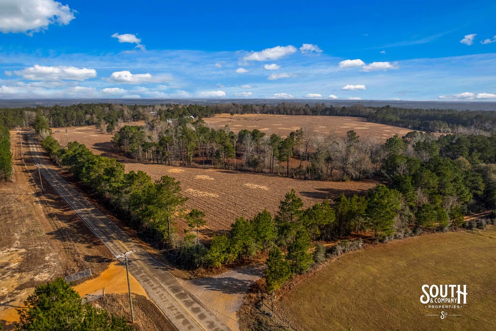 Aerial view of 35 acres of farmland on Tatum Salt Dome Road in Lamar County Mississippi