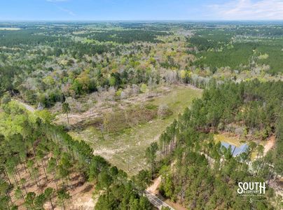 Aerial view of 12 acres for sale on Scruggs Road in Sumrall MS with boundary lines