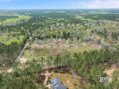 Aerial view of 12 acres for sale on Scruggs Road in Sumrall MS with boundary lines