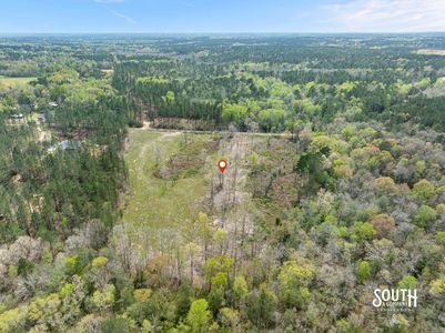 Aerial view of 12 acres for sale on Scruggs Road in Sumrall MS with boundary lines