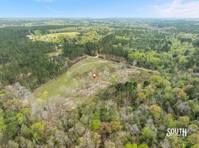 Aerial view of 12 acres for sale on Scruggs Road in Sumrall MS with boundary lines